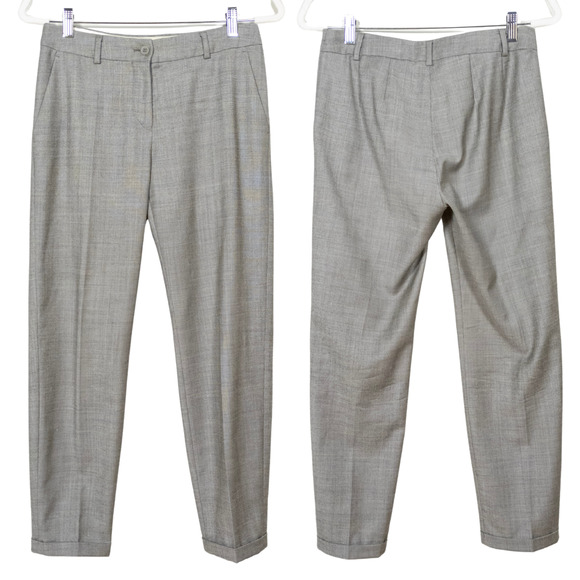 MAX MARA Renna Cuffed Ankle Trouser Pants Grey Wool Flat Front Pockets Women's 4 - Picture 1 of 4